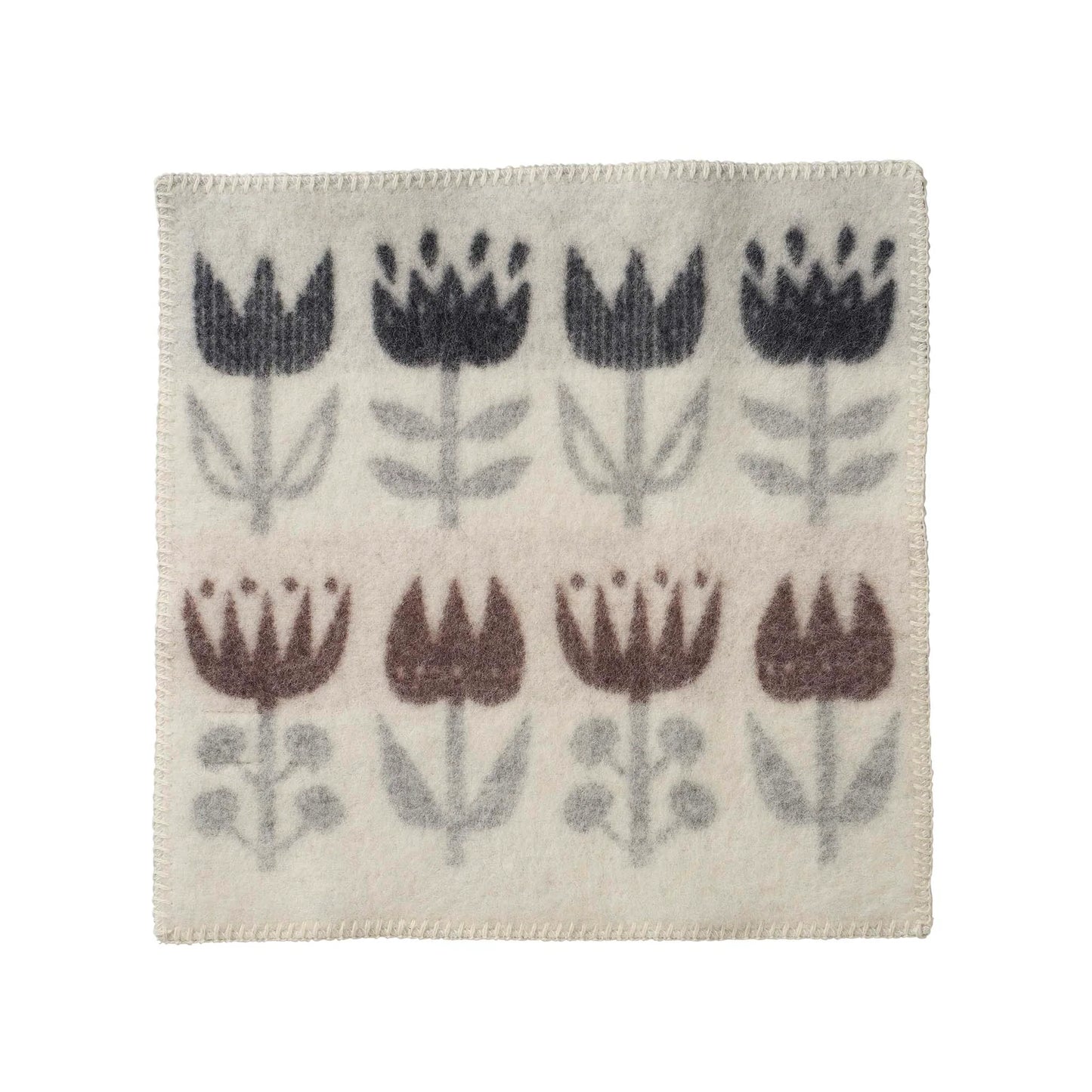 Woll-Sitzunterlage Tulip Grey – klassisches Tulpenmuster in Grau, 100% Lammwolle, Klippan Yllefabrik Schweden