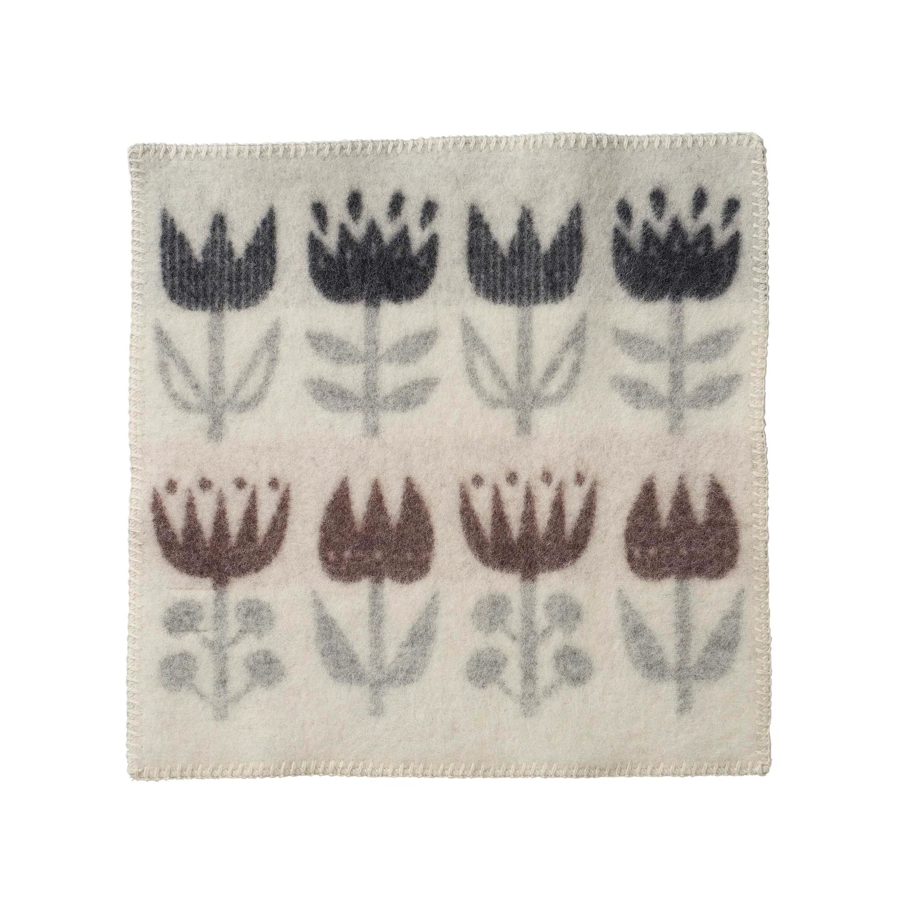 Woll-Sitzunterlage Tulip Grey – klassisches Tulpenmuster in Grau, 100% Lammwolle, Klippan Yllefabrik Schweden