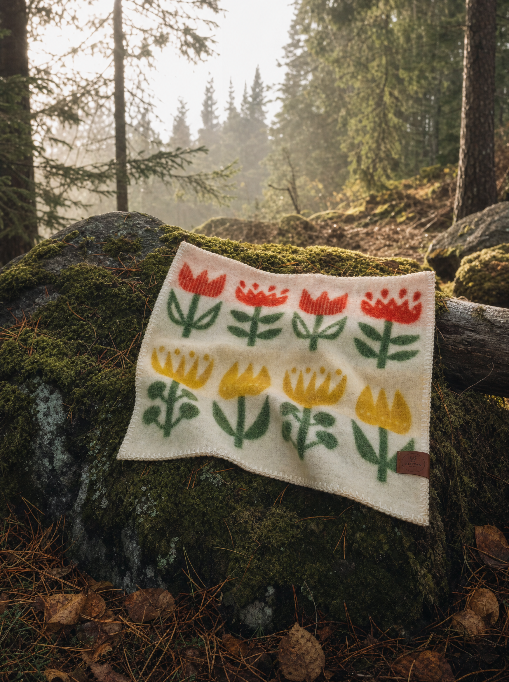 Sitzunterlage Tulip Yellow Red auf Holzuntergrund – Woohhly
